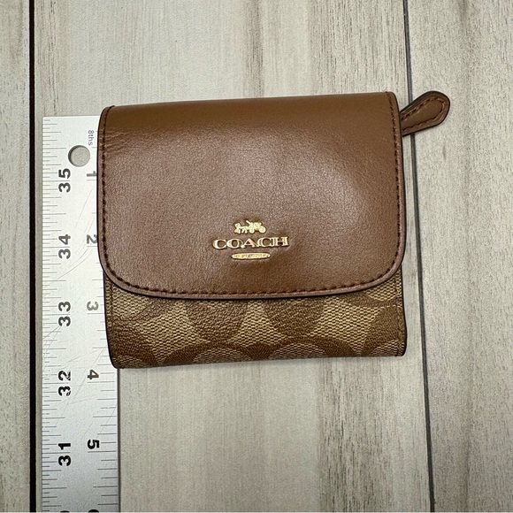 Coach Khaki Saddle Signature Small Envelope Tri-fold Wallet OS Brown Tan - Picture 5 of 7